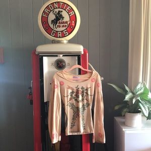 Vintage Butterfly dropout beige top wide sleeve burned out material